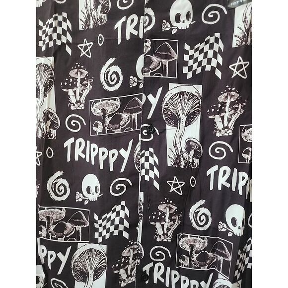 Hot Topic Mushrooms Trippy Skull Button Down Hawaiian Shirt Large New CR10 - Picture 5 of 6